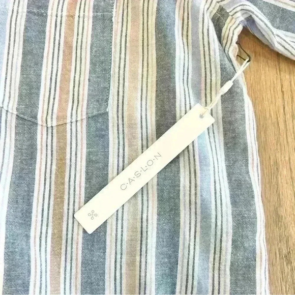 NWT Caslon Women’s Linen Blend Button-Up Striped Nordstrom Shirt Size X-Small - Picture 12 of 12
